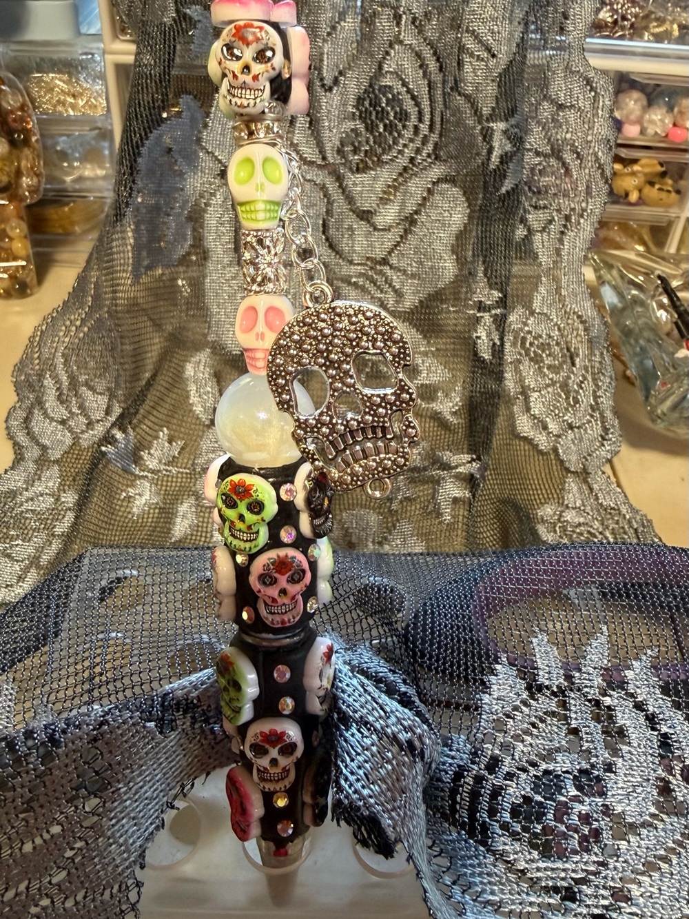 Handmade Multicolor Sugar Skull Beaded Pen